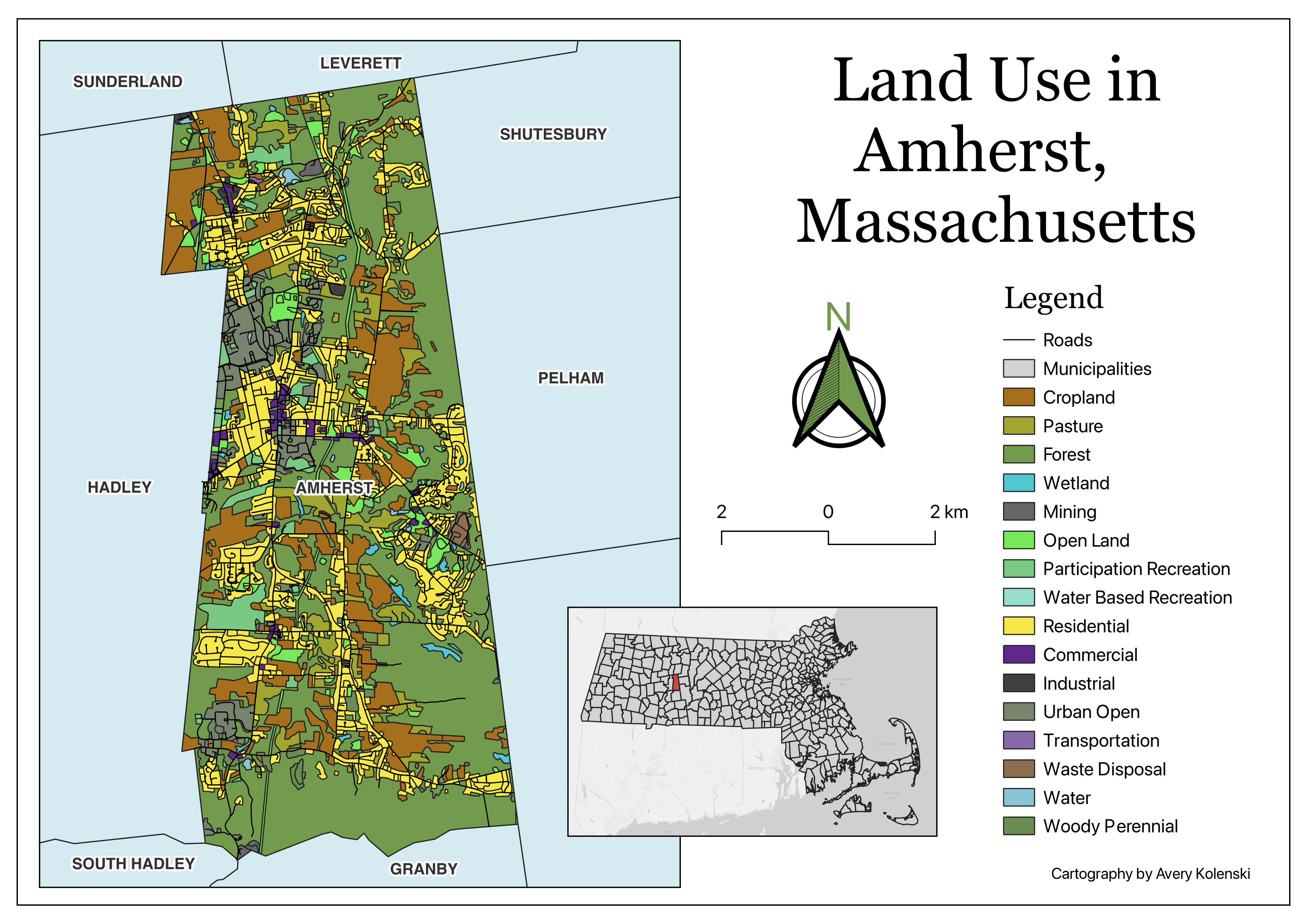 Map of Land Use in Amherst, Massachusetts