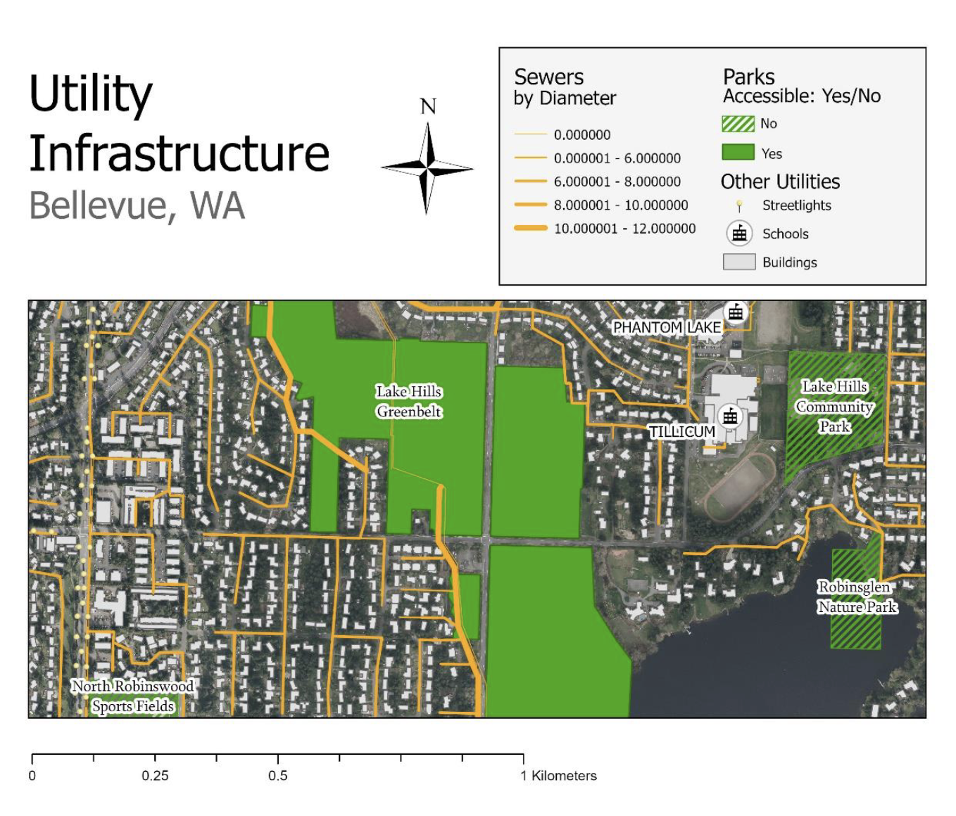 Map of Utility Infrastructure in Bellevue, Washington