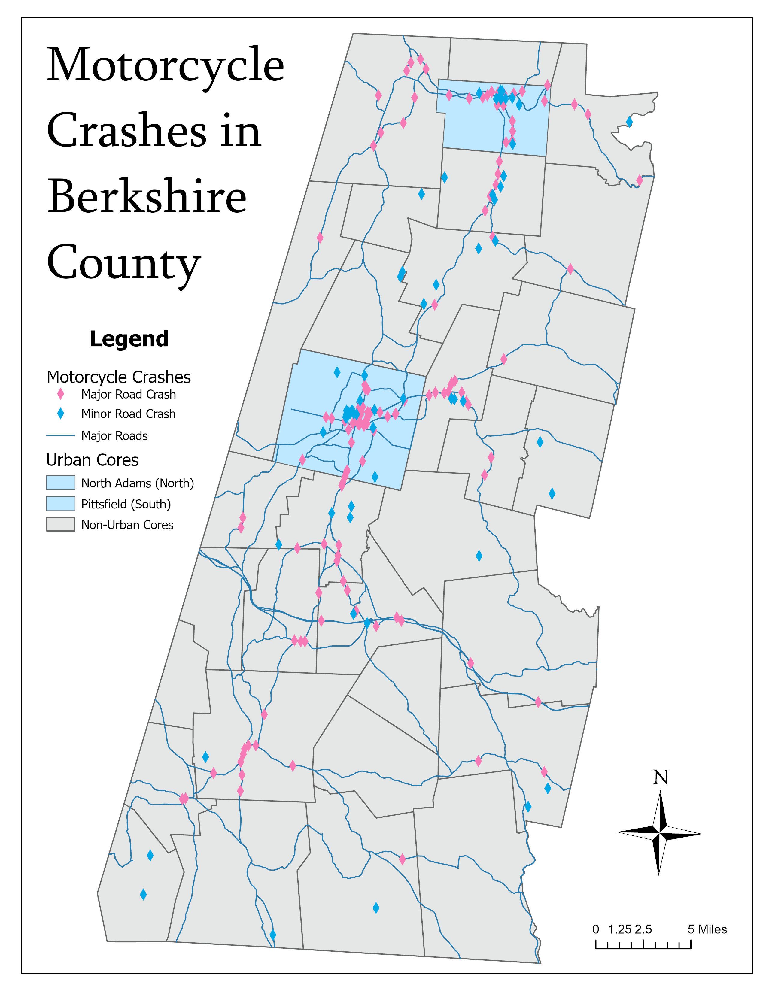 Map of Motorcycles in Berkshire County, Massachusetts by Major or Minor Road